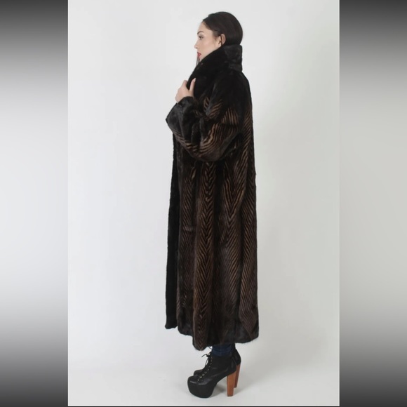Vintage Full Length Two tone dark ranch Mink Coat Animal Print Striped Fur coat - Picture 7 of 11